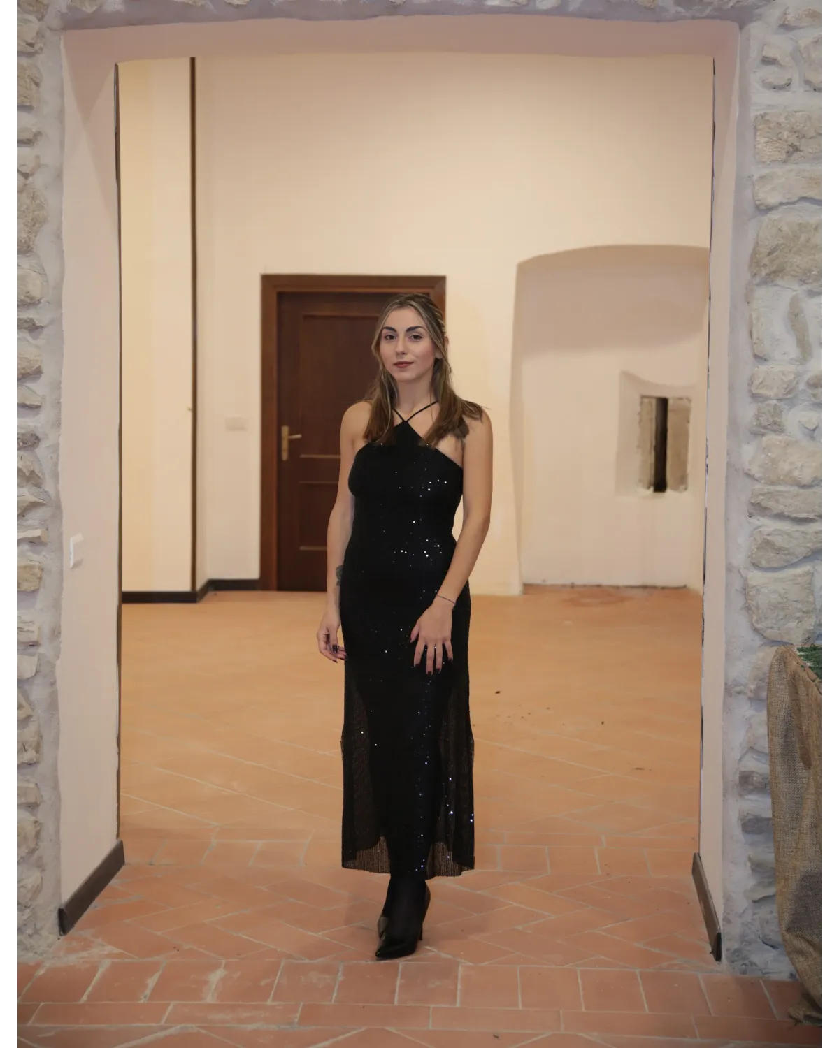 Abito Lungo Elegante Effetto Luminoso