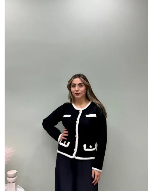 Golfino Nero Donna con Profili Bianchi | AP17