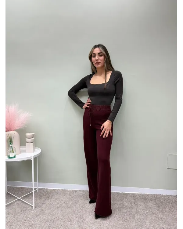 Pantalone Palazzo Beige in Maglia con Coulisse Donna | AP17