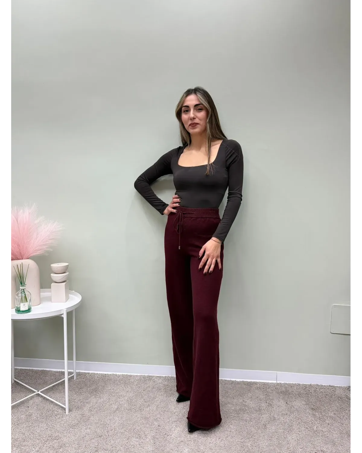 Pantalone Palazzo Beige in Maglia con Coulisse Donna | AP17