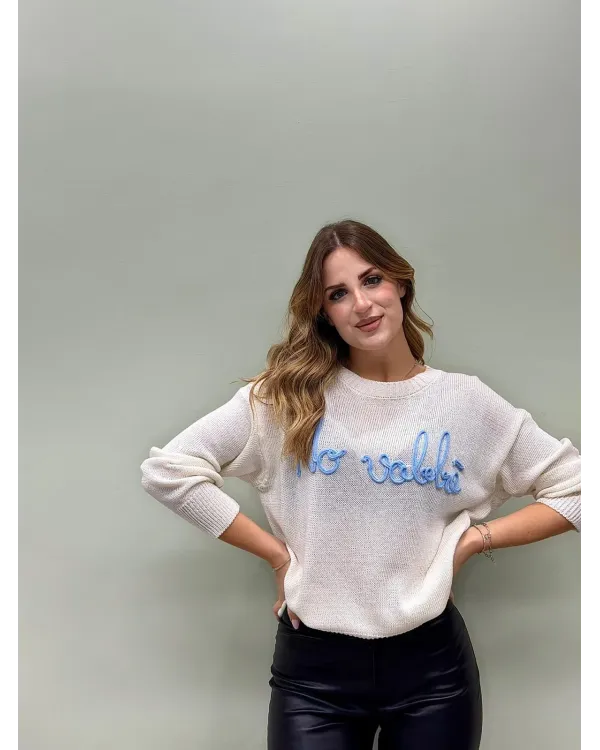 Maglioncino Panna Donna con Scritta Ricamata | No Vabbè
