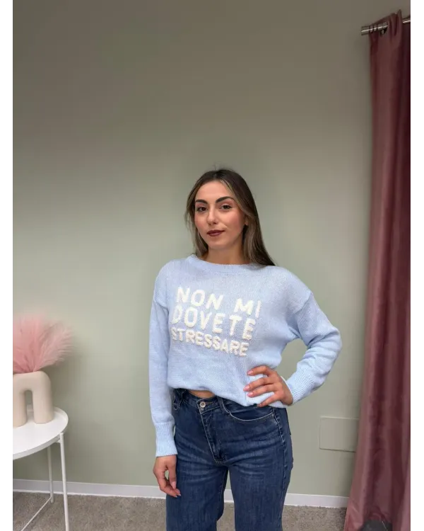 Maglione Donna Azzurro con Scritta “Non Mi Dovete Stressare”