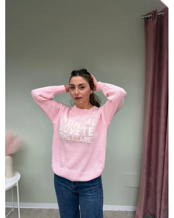 Maglione Donna Rosa con Scritta “Non Mi Dovete Stressare” – AP17