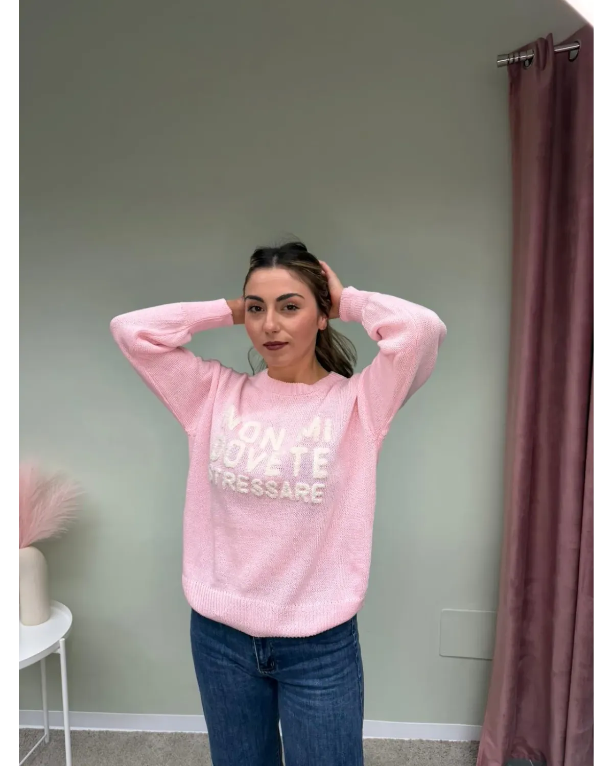 Maglione Donna Rosa con Scritta “Non Mi Dovete Stressare” – AP17