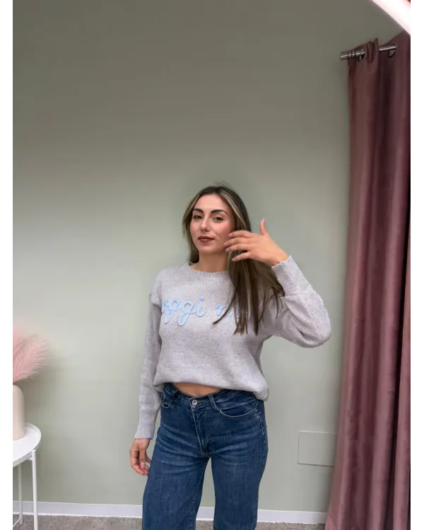 Maglione Grigio "Oggi No" in Maglia Rasata - Collezione Donna | AP17