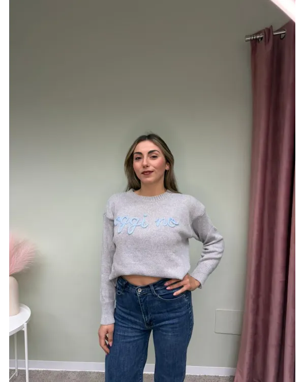 Maglione Grigio "Oggi No" in Maglia Rasata - Collezione Donna | AP17