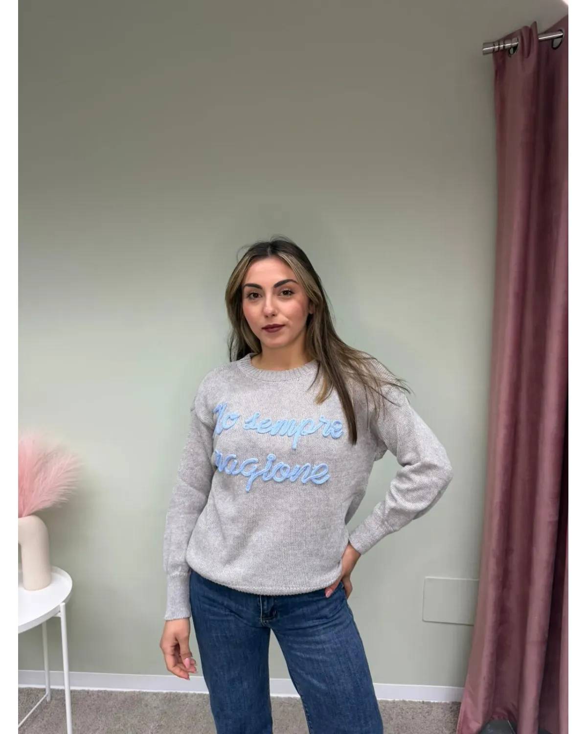 Maglia Grigia "Ho sempre ragione" AP17 | Pullover Scritta Rilievo