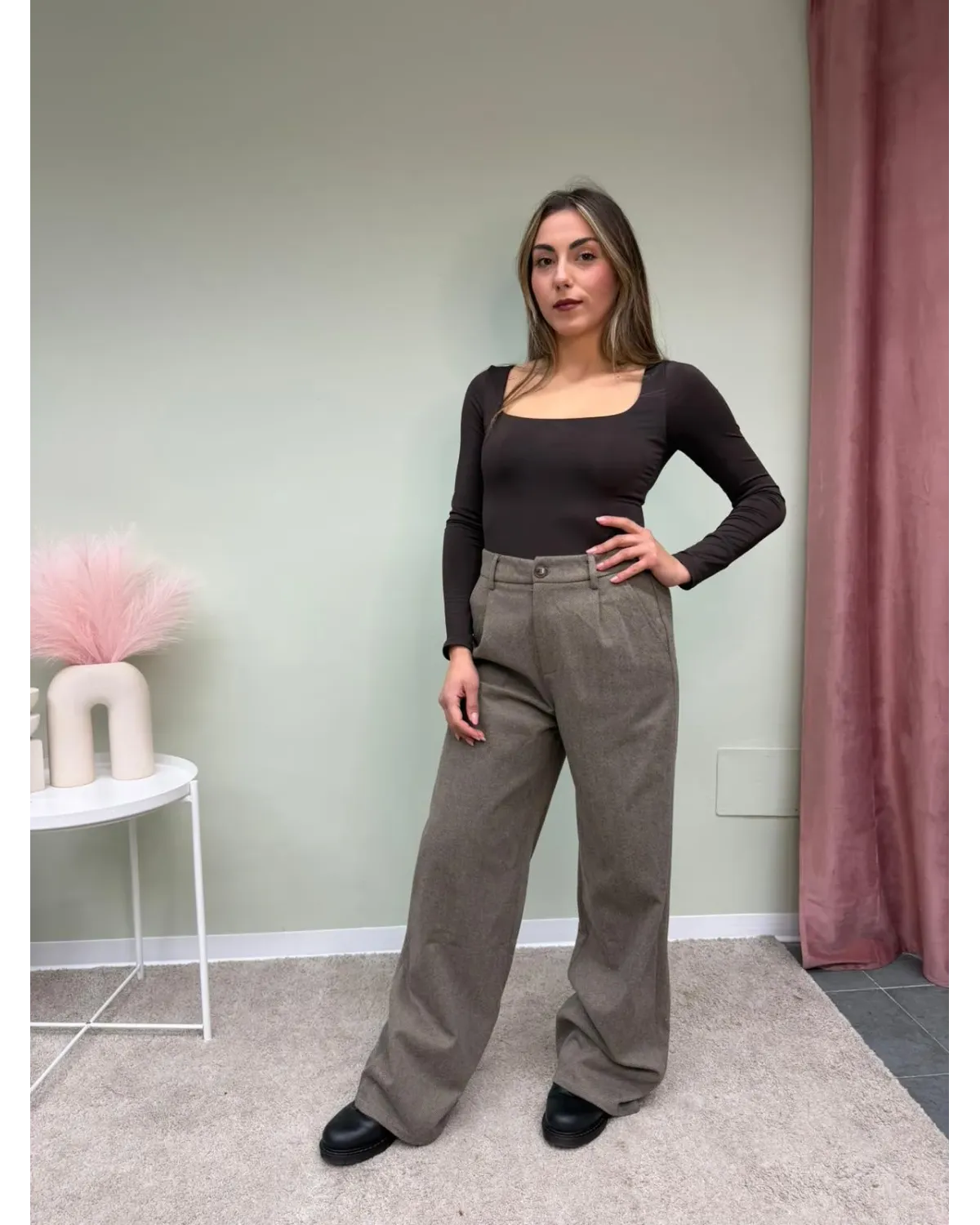 Pantalone Spigato Wide Leg Donna AP17 | Elegante a Gamba Larga